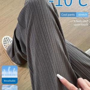 TEMU 여성용 하이웨이스트 와이드 레그 팬츠 - 가벼운 쿨링 트라우저, 드로스트링 허리, 비투명 소재, 캐주얼/오피스/파티용 - 일상적인 우아한 레깅스 (1개), 여름용 바지, 미니멀 디자인, 편안한 착용감, 통기성 원단