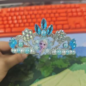 TEMU 디즈니 겨울왕국 엘사 크라운 헤어밴드, 라인스톤 장식 플라스틱 왕관, 공주 파티 생일 선물 액세서리|머리띠