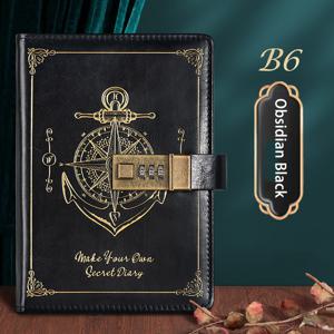 TEMU 레트로 빈티지 패스워드락 B6 노트북 - 두꺼운 크래프트 종이, 잠금 내부 페이지, 조합 다이얼 락 & 골든톤 하드웨어, 다양한 색상 (블랙, 블루, 레드, 브라운, 틸) - 가죽 느낌 커버, 학생용/비즈니스/일기장, 내구성 있는 쓰기 다이어리 선물, 비밀번호 보관책|북커버|다이어리|일기장