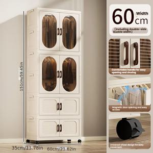 TEMU 1pc 클래식 화이트 플라스틱 보관 캐비닛 - 옷, 장난감 및 홈 데코를 위한 다중 드로어 접이식 정리기, 침실, 거실 또는 놀이방을 위한 공간 절약 디자인, 옷장 정리기 및 보관, 침대 아래 보관