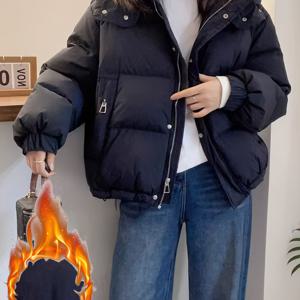 TEMU 2025 패션 여성용 반팔 후드 재킷 - 프론트 포켓, 솔리드 컬러 롱 슬리브 캐주얼 아우터웨어, 추위에 적합한 루즈핏 오버사이즈 겨울 코트, 캐주얼 & 포멀룩에 다재다능, 스타일리시 디자인, 내구성 있는 소재