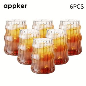 TEMU 앱커 6개 대용량 고보로실리케이트 유리컵 - 열충격 저항, 커피, 차, 밀크셰이크, 스무디용 재사용 가능 - 홈 키친 & 다이닝을 위한 투명 다목적 음료 용기, 세련된 컵 디자인