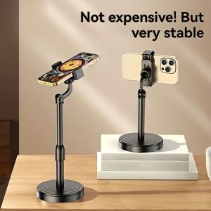 TEMU 조절 가능한 높이 다중 각도 ABS 폰 홀더 - 내구성 있는 라운드 베이스, 아이폰/안드로이드용 안정적인 그립, 영상 시청, 사진 촬영, 게임 및 운전 마운트, 현대적 디자인과 견고한 구조, 원격 업무에 이상적