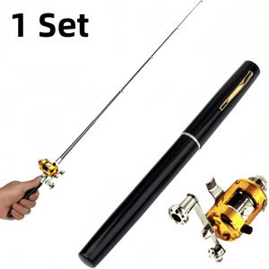 TEMU 1세트 휴대용 미니 포켓 낚시대 - 접이식 텔레스코픽 경량 화이트 퀵 액션 로드, 강·호수·저수지·아이스피싱용 스피닝릴 포함