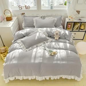 TEMU 3개 세트 솔리드 컬러 커버 세트 (레이스 트림 포함) – 침실 또는 게스트룸용 이불 1개 + 베갯잇 2개, 부드럽고 포근한 소재