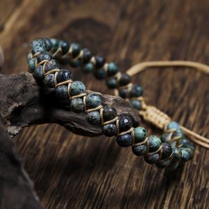 TEMU 고품질 아프리카 터키석 팔찌 핸드메이드 방수 팔찌 다크 그린 팔찌 부와 행운 증진 천연석 팔찌 모든 행사용 남성용 팔찌