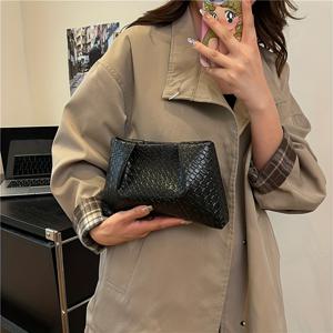 TEMU 대용량 블랙 클러치 백 매그네틱 클로저 - 우아한 레트로 직조 패턴 여성용 이브닝 핸드백, 파티 및 공식 행사에 다용도, 파티 이브닝 백 | 직조 질감 가방 | 매그네틱 클로저 백