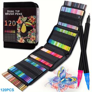 TEMU CCFOUD 더블 브러시 마커 펜, 120가지 색상 아트 마커 세트, 미세 팁 및 브러시 팁이 있는 성인용 색칠 책, 손글씨, 서예, 그림, 예술 용품 키트, 전문 예술 용도로|캘리그라피
