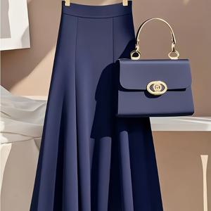 TEMU 여성용 우아한 네이비 블루 A라인 스커트 - 포멀부터 캐주얼 오피스 파티용 팬츠 스커트, 지퍼 클로저, 일상 및 특별한 행사에 어울리는 핏, 올 시즌 전문 및 일상복 - 여성용 포멀 & 캐주얼 복장, 다용도 옷장