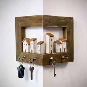 TEMU 침실, 홈 벽 및 예술 공예 정리에 적합한 러스틱 스타일 벽걸이 키 랙, 4개의 후크 포함. 이 나무 현관 수납 랙은 열쇠 걸이에 사용 가능합니다