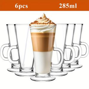TEMU 2/6개입, 여름 아이스 커피 및 핫초콜릿용 높은 유리 손잡이 컵, 바리스타 스타일, 콜롬비아 유리 카푸치노 및 핫초콜릿 머그, 라떼, 카푸치노 및 핫초콜릿용, 대형 무지 유리잔, 285ml/9.7oz, 크리스마스 선물로 최고