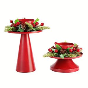 TEMU 2개 세트 [크리스마스 한정판] 미국식 레드 하이 풋 캔들 홀더, 철제 크리스마스 캔들 컵 장식품, 창의적인 분위기 데스크탑 소품, 휴일 사진 소품, 크리스마스 트리 액세서리, 홈 데코 선물, 웨딩 캔들 홀더