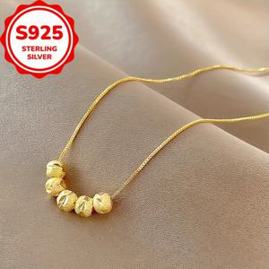 TEMU 1개 S925 스털링 실버 다섯 가지 축복 목걸이 - 우아한 디자인과 골든톤 비즈, 캐주얼 의상용 경량 라운드 펜던트, 여성에게 완벽한 선물, 일상 착용 주얼리|우아한 목걸이|내구성 있는 주얼리|목걸이|은목걸이|비즈목걸이