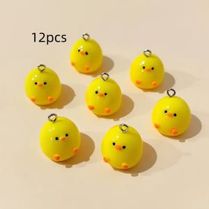TEMU 내구성 있는 레진 소재로 제작된 작은 노란색 닭 앉아 펜던트 12개 세트, DIY 주얼리 만들기, 열쇠고리, 팔찌, 목걸이, 휴대폰 펜던트, 가방 장식에 적합, 가족과 친구를 위한 좋은 선물입니다