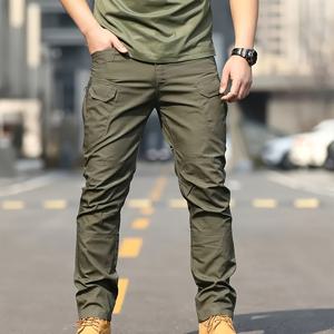 TEMU 남성용 전술 카고 팬츠 - 하이킹, 캠핑, 작업용 벨트리스 디자인의 다중 포켓이 있는 내구성 있는 원단 바지 - 일상 및 전문가용 호환 가능 (벨트 필요 없음) - 사냥꾼, 건설 노동자, 야외 활동 애호가를 위한 견고한 스타일, 강화된 포켓 디자인, 하이킹 팬츠, 캠핑 의상, 단색 디자인