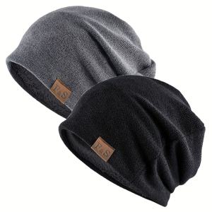 TEMU 2개입 남녀공용 비니 모자 - 통기성 좋은 이중 레이어 디자인, 신축성 있는 핏, 가벼운 100% 폴리에스터, 사계절 캐주얼 남녀 공용 (블랙 & 그레이) - 야외 활동, 야외 헤드웨어에 이상적인 선물 | 스타일리시한 헤드기어 | 신축성 있는 원단