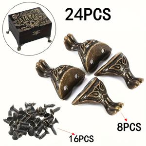 TEMU 24개 세트 앤틱 아연 합금 가구 다리 - 장식적인 턴드 디자인 & 앤틱/브론즈 마감 - DIY 캐비닛, 드레서, 테이블, 박스용 내구성 강한 금속 다리 - 나무, MDF, 골판지 가구 호환