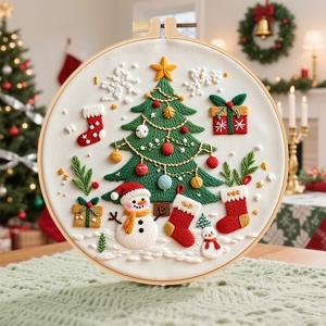 TEMU 성인 초보자용 자수 키트 세트, 자수 스티칭 연습, 크리스마스 패턴, 프린트 자수 패턴, 자수 바늘 및 실, 자수 프레임 및 자수 설명서 포함, 자수 애호가에게 적합, 추수감사절, 할로윈, 크리스마스, 새해 및 춘절 선물, 생일 선물, 친구, 가족, 어머니 및 선생님을 위한 선물, 집, 정원, 사무실 장식에 적합