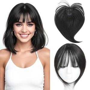 TEMU 여성용 우아한 클립인 헤어 토퍼 앞머리 포함 - 10인치 자연스러운 룩, 할로윈 코스튬용, 얇아진 머리 해결책, 쉬운 클립 부착, 가볍고 튼튼한 합성 모발, 파티 및 사진 촬영용, 매일 사용 가능한 헤어 액세서리 | 슬릭 헤어스타일 | 무봉제 블렌드