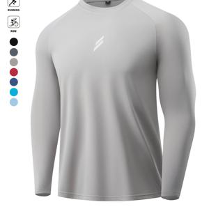 TEMU 남성용 크루 넥 빠른 건조 긴팔 스웨트셔츠, 디테일 프린트 디자인, 가볍고 통기성 좋은, 심플하고 다용도, 남성용 연한 베이지색 유연한 편안한 베이스 레이어 셔츠, 남성용 수분 흡수 빠른 건조 러닝 트레이닝 슈트, 패셔너블한 다용도 남성용 긴팔 피트니스 웨어, 야외 활동, 스포츠 트레이닝, 운동, 체육관 등에 적합