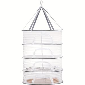 TEMU 4단 지퍼형 건조대, 접이식 메쉬 그물 걸이형 식품 건조망 - 씨앗, 꽃봉오리, 과일, 채소, 생선, 옷, 인형 건조용, 다층 드라이어, 공간절약 디자인, 내구성 강화 패브릭, 강화된 가장자리, 주방 정리함, DIY 공예용, 다중 층 건조대