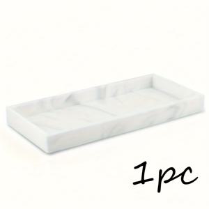 TEMU 1개 대리석 직사각형 장식 트레이 - 우아한 화이트 & 골드 욕실 정리함, 화장품, 메이크업 브러시, 보관용 다중 칸막이 디자인, 내구성 있는 드레서/주방 싱크대/욕조 데코, 스타일리쉬한 욕실 액세서리 수납 선반, 고급 소재, 튼튼한 구조, 홈 오거나이저