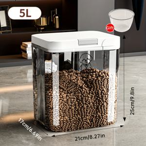 TEMU 공기밀폐 애완동물 사료 보관 용기 - 투명 ABS 플라스틱, 고양이/개 사료 및 배변용 | 대용량 2.9L/5L | 신선도 유지 & 방습 기능