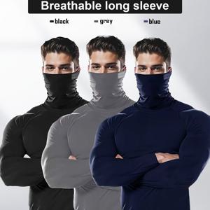 TEMU 3개 세트 남성용 하이넥 컴프레션 셔츠 & 마스크 - 빠른 건조 통기성 올시즌 운동복, 러닝/요가/야외 트레이닝용 흡습 민소매 티셔츠 (블랙/그레이/블루) - 기계세탁 가능|마스크|요가|요가복
