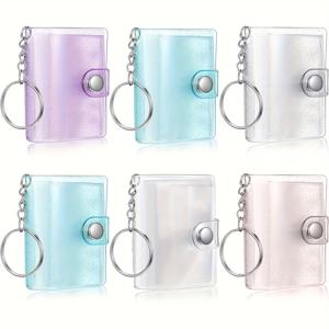 TEMU 6개 세트 2인치 미니 사진앨범 (키체인 잠금장치 & 열쇠고리) - 투명한 파란색, 분홍색, 보라색, 클리어 스냅식 뚜껑, DIY 친화적 플라스틱포켓사진북: 결혼식/어버이날 선물/여행기념용(랜덤컬러) 휴대용 사진수납