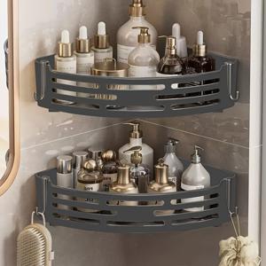 TEMU 2개 세트, 드릴링없는 벽걸이 코너형 샤워선반, 삼각형 디자인으로 머리카락용품·컨디셔너·비누 수납에 적합한 방수·녹슬지 않는 편리함. 욕실/주방 수납장, Acrylic 사각대야, 월마운티드 랙