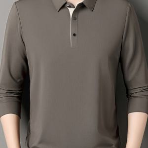 TEMU 남성용 긴팔 티셔츠, 대조적인 칼라와 단색의 깔끔한 핏으로 캐주얼하고 다재다능한 편안함과 스타일리시|티셔츠|남자셔츠|셔츠