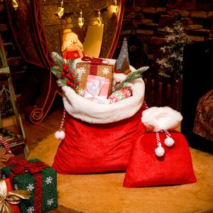 TEMU 2개 세트 선물가방 (대 + 소), 산타 기프트백, 크리스마스 선물용, 빨간색 포장봉투, 패키지, 파티 페이버즈, 디자인적인 사각형 수납주머니, 고급감 있는 랩핑, 내구성 좋은 천재질, 휴일을 위한 특별한 가방