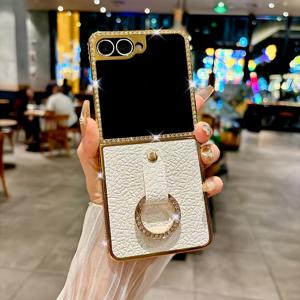 TEMU 삼성 갤럭시 Z 플립 7/Z 플립 6/Z 플립 5/Z 플립 4/Z 플립 3 5G용 패셔너블 플래시 라운드 링 인조 가죽 폰 케이스 - 스타일리시한 충격 방지 백 커버|폰케이스