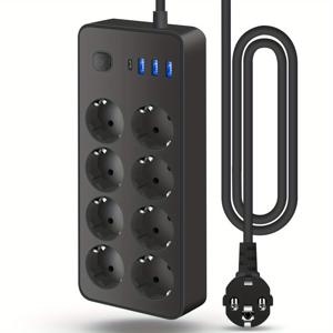 TEMU 1 블랙 멀티탭 및 서지 보호기, 8구 AC 콘센트, 3 USB 포트 & 1 Type-C 포트, 3.9ft 연장 코드 – 가정, 사무실, 주방, 차고 및 기숙사를 위한 소켓 공간을 최대로 활용하는 이상적인 제품