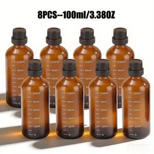 TEMU 12개/8개 호박색 유리 에센셜 오일 병, 측정 눈금 포함, 10ml 0.34oz, 30ml 1oz, 50ml 1.69oz, 100.38oz 향수 드로퍼 바이알, 재충전 가능한 샘플 및 화학 실험실 분배 액세서리 - 보호, 나사식 캡, 정밀 측정, 누수 방지 디자인, 샘플 용기, 사용자, DIY 향수 제조업체