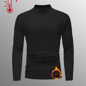 TEMU 남성용 보온 하프 하이넥 스웨터 셔츠 - 슬림핏 겨울용 긴팔 베이스 레이어, 스탠드 칼라 풀오버, 기계 세탁 가능한 추위 방지 재킷 스타일 상의 (부피 없음, 부드러운 스트레치 소재)