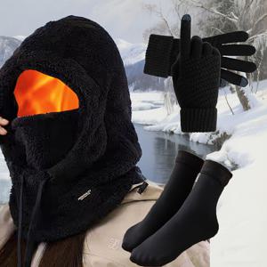 TEMU 3피스 겨울 보온 스키 세트 - 풀 페이스 마스크, 장갑 & 중목 부츠 - 극한 추위용 의류 - 스키, 스노보드, 야외 활동용 가볍고 유연한 후드 슈트 - -40°C 이하 추위에 적합 - 손세탁 가능 - 얼음 낚시, 스노모빌, 겨울 하이킹에 완벽 - 추위 방지 장비, 겨울 액세서리, 여성용 겨울 모자