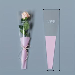 TEMU 50개 꽃다발 단일 줄기 봉투, 장미 배치용 OPP 봉투 - 핑크 러브 디자인, 기념일, 결혼식, 발렌타인데이, 어머니날 선물 포장용