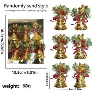 TEMU 크리스마스 골든 벨 장식품 6개 세트, 리본과 천사 소나무 가지 포함, 크리스마스 트리 매달린 장식, 휴일 파티 홈 장식용 플라스틱 벨 장식품, 크리스마스 트리 장식, 크리스마스 트리 토퍼, 크리스마스 벨, 크리스마스 장식/장식품 제공, 크리스마스 벨 장식