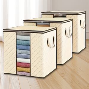 TEMU 3pcs 베이지색 세로형 대용량 신형 패브릭 이사 정리함 - 강화 손잡이로 접이식 내구성, 의류, 담요, 침구류에 적합 - 옷장 및 옷장 이사 정리함, 출장 옷 정리함, 기숙사 옷 이사 정리함, 의류 보관/정리함/보관, 의류 보관 가방, 얕은 옷 보관, 침대 밑 보관, 가방 보관 랙, 이사 가방, 이삿짐 용품, 이사 박스, 여행용 여행 가방