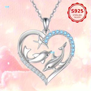 TEMU 1개 여성용 925 스털링 실버 돌고래 펜던트 목걸이 - 귀여운 만화 돌고래 디자인과 반짝이는 악센트, 4.3g, 생일, 발렌타인데이, 졸업 선물 및 캐주얼 의상에 완벽함, 돌고래 주얼리, 남성용 돌고래 목걸이, 여성용 목걸이, 돌고래 아이템, 여성용 주얼리 세트, 여성용 주얼리