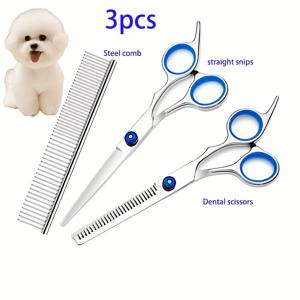 TEMU 조절 가능한 파란색 나사가 있는 전문가용 애완동물 그루밍 가위 세트 - 스테인리스 스틸, 범용 손 위치, 직선, 상향, 하향 및 곡선 트림용 5.5