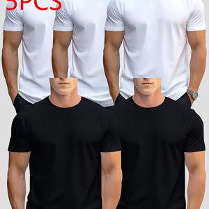 TEMU 남성용 퀵드라이 애슬레틱 티셔츠 5pcs - 솔리드 화이트 & 블랙 반팔 짐 셔츠, 라운드넥 통기성 여름 운동복 수영, 스포츠, 캐주얼 웨어 - 대량 패키지 (세탁기 사용 가능), 크리스마스 티셔츠, 재미있는 티셔츠 남성용, 남성용 티셔츠, 남성용 티셔츠, 남성용 티셔츠, 남성용 여름 셔츠, 가장 가능한 크리스마스 셔츠