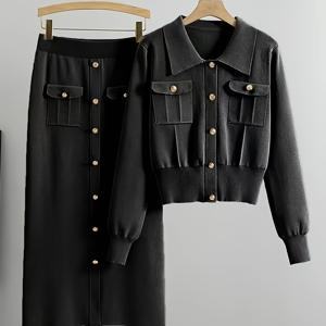 TEMU 새로운 유럽&미국 슬림핏 우아한 스타일 여성 패션 고급 성숙한 투피스 세트 (힙백 포함)|힙색