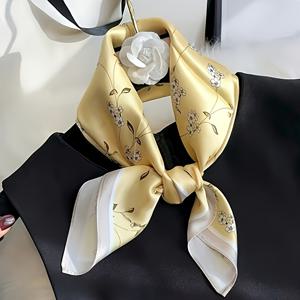 TEMU 1개 프렌치 컨트리 플로럴 스카프 - 우아한 목걸이 헤어밴드, 부드러운 파스텔 옐로우 꽃무늬, 여성용 가벼운 소재, 봄철 아웃핏, 정원 파티, 일상 시크 - 세련된 프랑스 엘레강스 액세서리, 야외 패션, 섬세한 디자인, 고품질 원단, 스타일리시 헤어밴드, 여성용 밴다나, 스카프