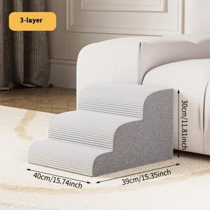 TEMU 3단 개/고양이 계단 - 메모리 폼 애완동물 사다리, 세탁 가능한 커버가 있는 소형~중형 개에게 적합, 미끄럼 방지 애완동물 사다리, 휴대용 애완동물 사다리, 접이식 강아지 계단, 정형 지지 애완동물 사다리, 노령견 및 고양이에 적합, 개 계단, 소형견용 개 계단, 소형견용 개 계단, 애완동물 계단, 소형견용 계단