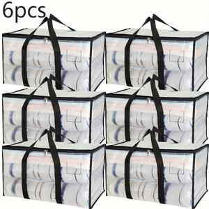 TEMU 2/4/6개 세트 헤비듀티 투명 지퍼 보관백 - 투명 정리함, 쌓기 가능, 대학 기숙사, 여행, 캠핑, 이사용 - 대용량 지퍼 밀봉 보관백, 옷장 시스템, 캠핑 장비 보관,여행용 보관함,쌓을 수 있는 바구니,헤비듀티 백,튼튼한 구조,내구성 있는 원단,밀폐 보관함,정리 솔루션,대학생,홈 정리용품