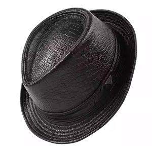 TEMU 남성용 정품 가죽 페도라 모자 - 클래식 블랙, 우아한 빈티지 포멀 & 캐주얼, 일상 및 특별한 날에 내구성 - 아빠, 남편, 비즈니스 또는 결혼식 선물로 이상적인 아버지의 날 선물, 다목적 헤드웨어, 크로커다일 텍스처, 텍스처드 마감