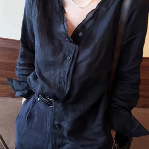 TEMU 여성용 우아한 V넥 블라우스 - 비대칭 밑단의 긴팔 셔츠, 사무실, 파티, 캐주얼 의상에 적합한 포멀 & 데일리 시크 탑 - 여성 의류, 파티 복장, 세련된 디자인, 오피스 웨어, 가벼운 원단, 스타일리시 탑, 패션 애호가, 여성용 탑