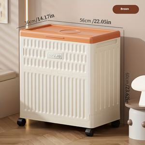TEMU 헤비듀티 롤링 보관함 - 잠금 뚜껑 & 4륜 이동식 - 화이트 & 브라운 플라스틱 정리함 (옷, 팬트리, 기숙사용) - 한 손으로 쉽게 들어올리는 내구성 다목적 카트 (공구 없이 간편 조립), 보관 및 정리, 보관함, 적층 가능한 수납, 옷장 보관 및 정리